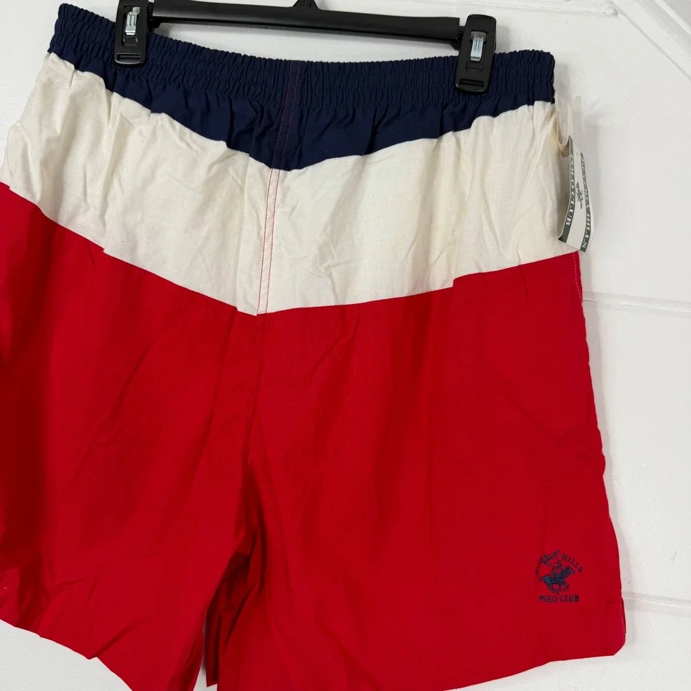 VTG Y2K Beverly Hills Polo Club Swim Trunks Lined Large Deadstock Red White Blue